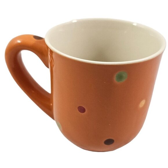 Temptations Tara Orange Spike Polka Dot 10 Oz Ceramic Coffee Tea Mug – Set of 2 - Picture 12 of 16